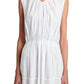 A person wears the Proenza Schouler White Label Kailey Dress Stretch Poplin, a sleeveless white pleated dress with a V-neckline, shown from shoulders to mid-thigh.