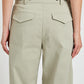 A person shown from behind, waist down, wears the Proenza Schouler White Label Romina Pant—relaxed fit, light khaki cotton with flap back pockets and black buttons.