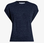 The Reeva Marled Jersey Top by Proenza Schouler White Label is a navy blue women's cropped tee with a classic crew neckline and gathered back detail, shown on a plain white background.