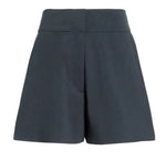 The Natalia Short by Proenza Schouler White Label features a dark gray hue, high waist, wide waistband, and a gently flared silhouette in soft outerwear cotton, shown against a white background.