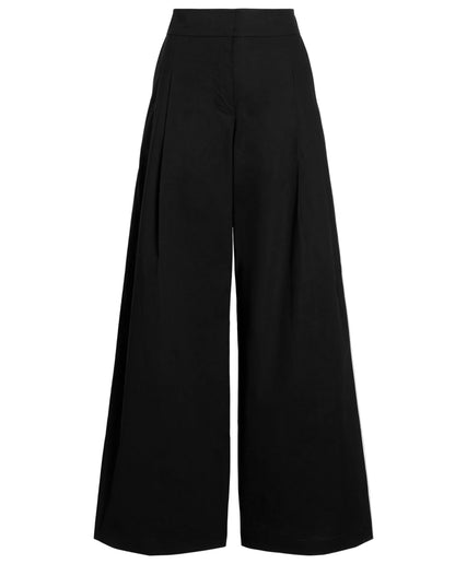 The Coralie Pant by Proenza Schouler White Label features a high-waisted, wide-leg poplin design with front pleats, shown against a white background.