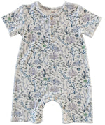 The Timo & Violet Baby Walker Terry Onesie is an eco-friendly, short-sleeved organic cotton romper with sea life prints, front buttons, and inseam snaps—perfect for your little one.