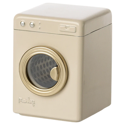 The Maileg Washing Machine, Mouse is a small beige toy appliance with top control buttons and the brand name "Maileg" prominently displayed on the front—ideal for pretend laundry sessions with the mouse family.