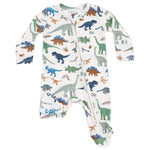Angel Dear Baby Boys' 2-Way Zipper Footie features colorful green, blue, brown, and gray dinosaur prints—perfect as a cozy bamboo baby footie.