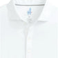 Johnnie-O Huronn Featherweight Polo, a white shirt with a collar and three buttons, is labeled "Medium" on the inside tag. Experience style and UPF 50 sun protection with this performance polo from Johnnie-O.