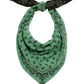 The Wild Rag by Guest in Residence, featuring a green color with a black paisley pattern inspired by their best-selling scarf, is tied in a knot at the top and shown against a white background.