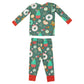 The Angel Dear Christmas Treats L/S Loungewear Set by Angel Dear is made from soft bamboo viscose and features festive winter-themed prints such as snowmen, gingerbread, cupcakes, and snowflakes. These cozy green pajamas with red cuffs are perfect for spreading holiday cheer during the Christmas season.