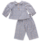 The Baby Girls' Dawson 2-Piece Set by Pink Chicken features a blue climbing floral print on soft cotton poplin with a long-sleeve buttoned top and matching pants.