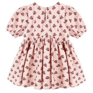 The Rylee & Cru Baby Girls' and Girls' Rose Dress features short sleeves, a gathered waist, and a red floral print, shown from the back for Western-inspired style.