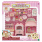 The Calico Critters Village Cake Shop Starter Set features a variety of charming miniature bakery accessories, including an oven, display case, pastries, and a cute animal figure—all beautifully packaged in pink. The set comes with sponge cakes and colorful cake decorations, making it perfect for imaginative play for children ages 3 and up.