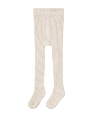 A pair of Rylee & Cru Baby Girls' and Girls' Ribbed Tights in cream, featuring a cozy knit texture and closed feet, displayed flat on a white background.