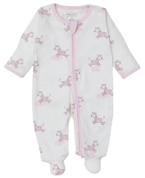 Kissy Kissy Forest Fun Printed Footie by Kissy Kissy featuring a pink zebra design and a front zipper.