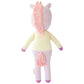 Zoe the Unicorn - Little 13" by Cuddle + Kind shown from the back, with a pale yellow and lavender body, pink mane and tail, ears, and a horn—perfect for adding magic to any room or mystical adventure.