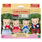 The Calico Critters Biscuit Bear Family features four plush bear figures dressed in colorful outfits and presented in a charming box with a garden-themed background, making them a delightful addition to any toy collection.