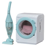 The Calico Critters Laundry & Vacuum Cleaner set features a pastel blue and white toy washing machine with a pink towel inside, placed next to a matching toy vacuum cleaner—ideal as charming dollhouse accessories.