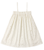 Rylee & Cru Girls' Sahara Mini Dress featuring adjustable thin straps and an embroidered eyelet pattern, shown flat on a white background.