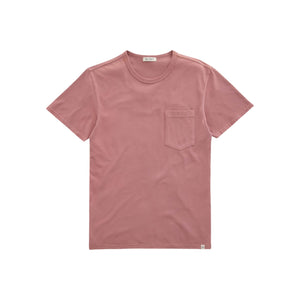 AG Jeans Nick Pocket Tee – a vintage-inspired, plain pink short-sleeve t-shirt with a chest pocket, crafted from Comfort Combed Cotton, displayed on a white background.
