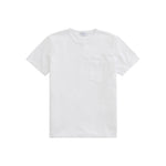 Crafted from Comfort Combed Cotton, the Nick Pocket Tee by AG Jeans is a slim-fit, vintage-inspired shirt featuring a classic chest pocket and a plain white design, shown against a white background.