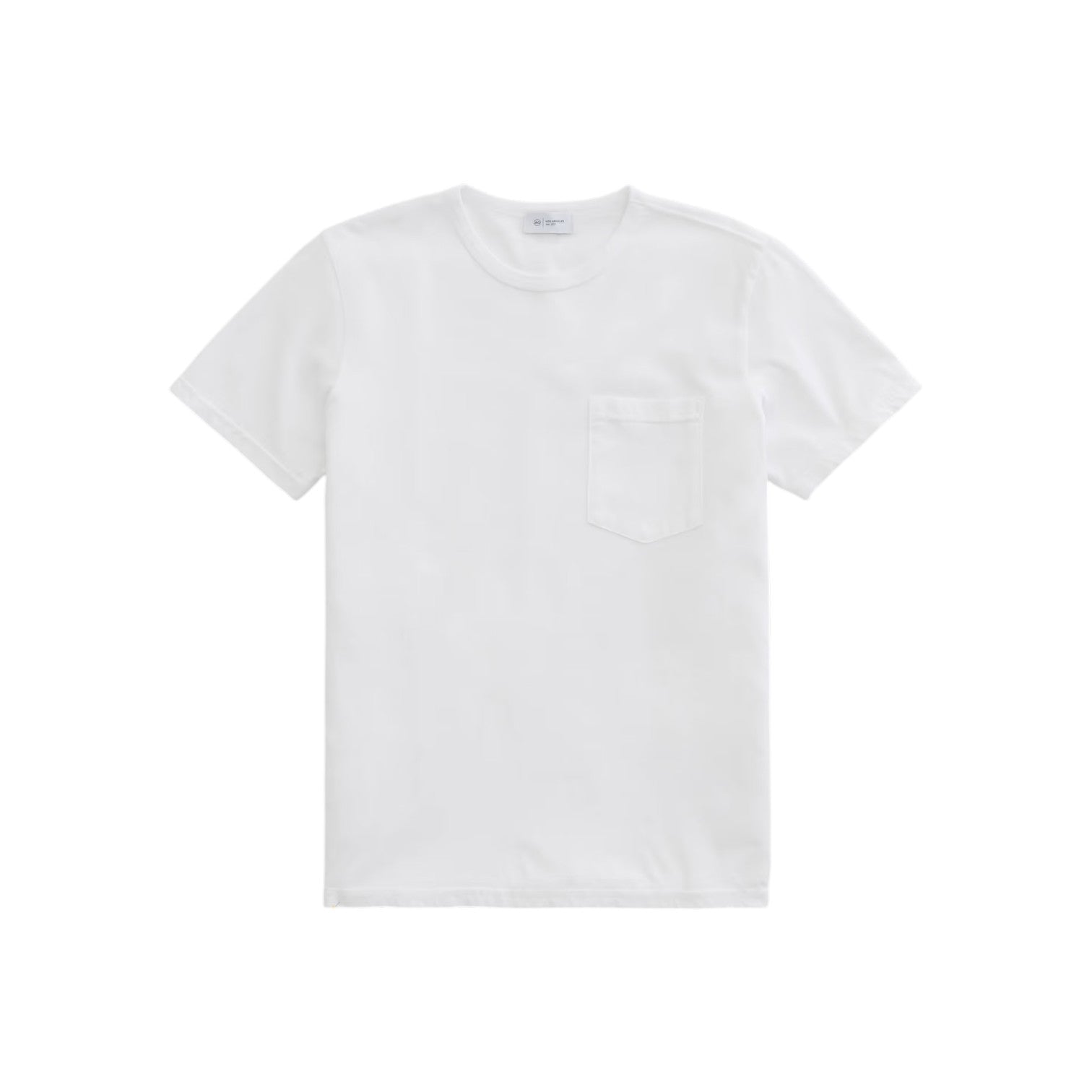 Crafted from Comfort Combed Cotton, the Nick Pocket Tee by AG Jeans is a slim-fit, vintage-inspired shirt featuring a classic chest pocket and a plain white design, shown against a white background.