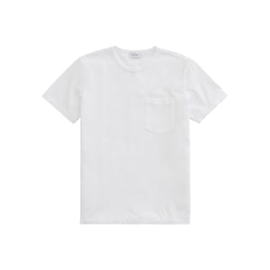 Crafted from Comfort Combed Cotton, the Nick Pocket Tee by AG Jeans is a slim-fit, vintage-inspired shirt featuring a classic chest pocket and a plain white design, shown against a white background.