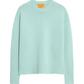The Guest in Residence Cozy Crew Cashmere Sweater in light blue features long sleeves, a dropped shoulder, and ribbed cuffs, hem, and neckline, shown on a plain white background.