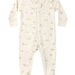 The Quincy Mae Baby Zip Long Sleeve Sleeper Footie is crafted from soft organic brushed jersey and features footed legs for extra warmth. Adorned with delicate animal and leaf patterns in light colors, this cozy sleeper blends comfort with charming style for your little one.