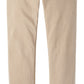 The Peter Millar Fairfield Garment Dyed Denim features beige straight-leg casual pants with button and zip closure, front and back pockets, and cotton stretch fabric, shown laid flat on a white background.