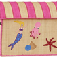 The Rice Raffia Toy Basket from the brand Rice is a straw box featuring a pink-striped lid, crafted from natural materials and adorned with illustrations of a mermaid, pink octopus, blue fish, shell, and red starfish. This delightful piece captures the handmade artistry of Madagascar's raffia storage baskets.