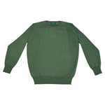 The Alan Paine Radstone Crewneck sweater, shown in plain green on a white background, highlights its classic long sleeves and premium merino wool blend.