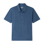 The Alan Paine Tutbury Faded Jersey Polo features a blue short-sleeve design with a classic collar and three-button placket, offering a flexible fit for everyday comfort, displayed on a plain white background.