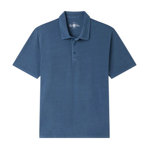 The Alan Paine Tutbury Faded Jersey Polo features a blue short-sleeve design with a classic collar and three-button placket, offering a flexible fit for everyday comfort, displayed on a plain white background.