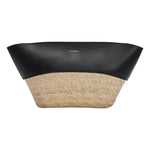 The Altuzarra Basket Clutch showcases black leather trim at the top, woven construction below, and a small gold Altuzarra logo centered at the top.