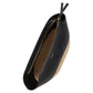 A top view of the Altuzarra Basket Clutch showcases its woven construction, black leather trim, zippered closure, and gold printed brand name on the front.