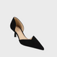 Victoria Beckham Victoria Angle D’Orsay Pump 55 Suede, a black suede pump featuring a pointed toe, V neckline, and a kitten heel.