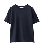 A Lisa Yang Ari Cashmere T-shirt, featuring short sleeves and a classic crew neck in plain black, is displayed against a white background.