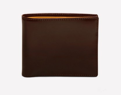 The Ettinger Bridle Billfold 6 Credit Card Wallet, made from dark brown English bridle leather, is shown closed against a plain white background.