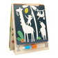 The Floss and Rock Magic Color Changing Watercard Easel and Pen - Jungle is a spiral-bound, portable kids art set featuring white animal outlines—including a giraffe, monkey, and zebra—and comes with a blue water pen for creative fun on the go.