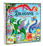 Box of Eeboo's "Dragons Shiny Memory & Matching Game," designed for ages 3 and up, featuring 24 pairs of colorful dragon tiles. This engaging memory game is perfect for young children to build matching and memory skills.