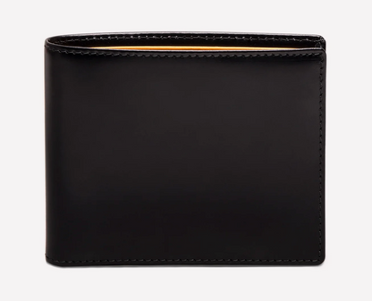 The Ettinger Bridle Billfold 6 Credit Card Wallet, crafted in closed black bridle leather with visible stitching, is shown against a plain white background.