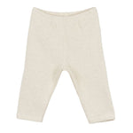 The Arsene & Les Pipelettes Baby Enes Brushed Knit Leggings are beige, long-sleeved leggings with an elastic waistband, shown laid flat on a white background.