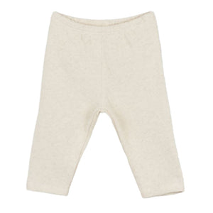 The Arsene & Les Pipelettes Baby Enes Brushed Knit Leggings are beige, long-sleeved leggings with an elastic waistband, shown laid flat on a white background.