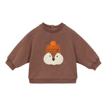 The Arsene & Les Pipelettes Baby Boys' Gibson Squirrel Sweatshirt features a brown design with a cute squirrel face in an orange knit hat, ribbed cuffs and hem—an adorable addition to your baby’s wardrobe.