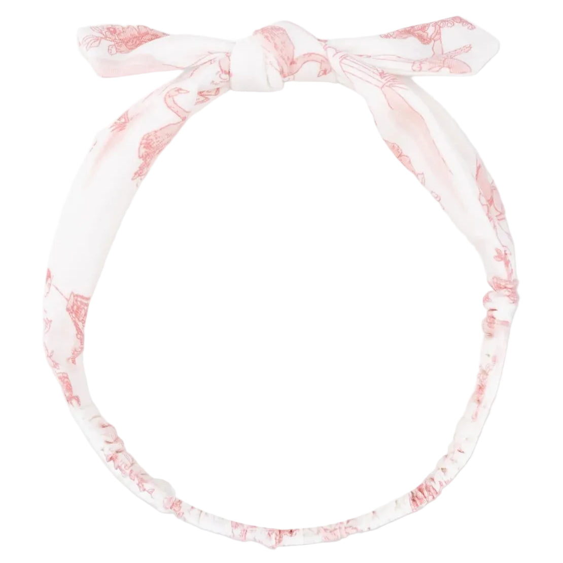 Angel Dear Knot Headband in white bamboo with light pink patterns, featuring a top knot and elastic section at the bottom.