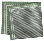The Geometric Silk Twill Pocket Square by Eton features an elegant green and black geometric hexagonal pattern with a slim border, and is finished with the brand name in one corner. Expertly printed in Italy for a refined look.