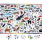 The eeboo Beautiful World 100 Piece Puzzle by Eeboo is a vibrant and educational jigsaw, highlighting an impressive collection of animals, plants, and sea creatures. Positioned below the puzzle are several pieces that display the detailed flora and fauna ready to be explored.