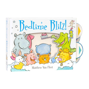 The cover of Simon & Schuster’s interactive children’s book "Bedtime Blitz!" features animal friends in a bubble bath, complete with playful, interactive tabs.