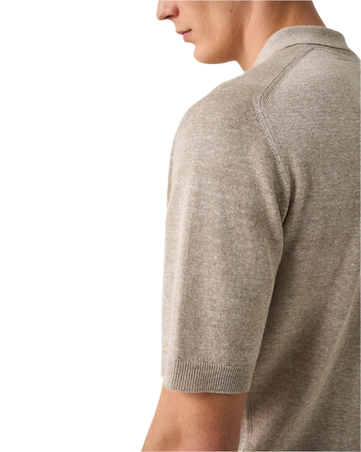 A person wearing the Eton Beige Cotton Linen Polo is shown from the side and back against a plain background.