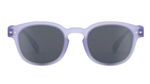 A pair of IZIPIZI Kids’ #C Polarized Sunglasses featuring an ergonomic design, round dark lenses, and a translucent light purple frame, displayed against a white background.