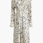 The Floyd Dress by Altuzarra is a long-sleeve, collared shirt dress with a belted waist, button-down front, and a muted abstract animal print in cream, blue, and grey tones.