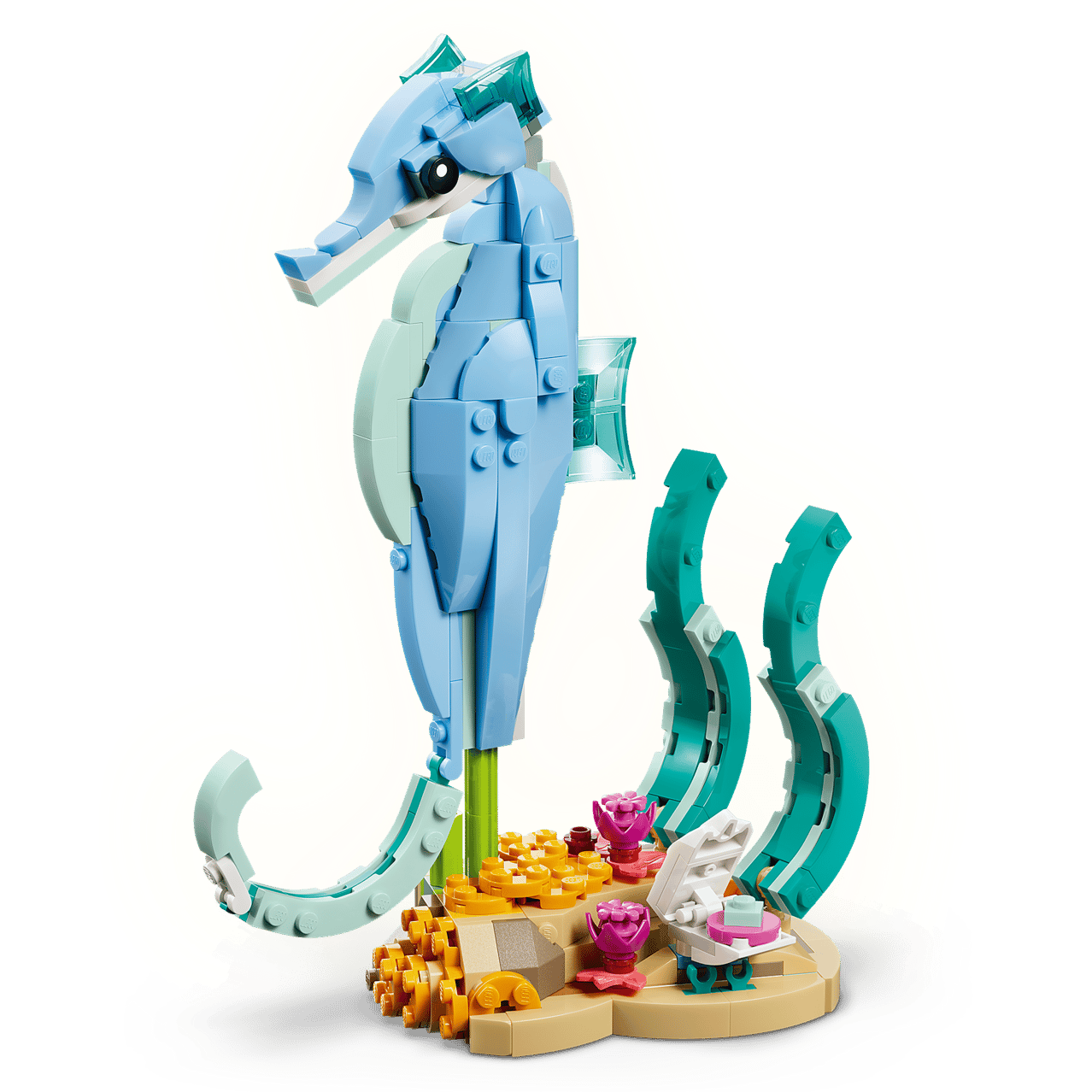 The LEGO® Creator 3-in-1 Sea Animals: Beautiful Dolphins by Legos - Toyhouse lets fans build sea animal figures, including dolphins on a sandy base with sea plants, offering creative underwater fun for ocean enthusiasts.